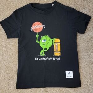 ADIDAS Pixar Mike Wazowski Basketball Black Boys T-Shirt Size 4-5 Yr